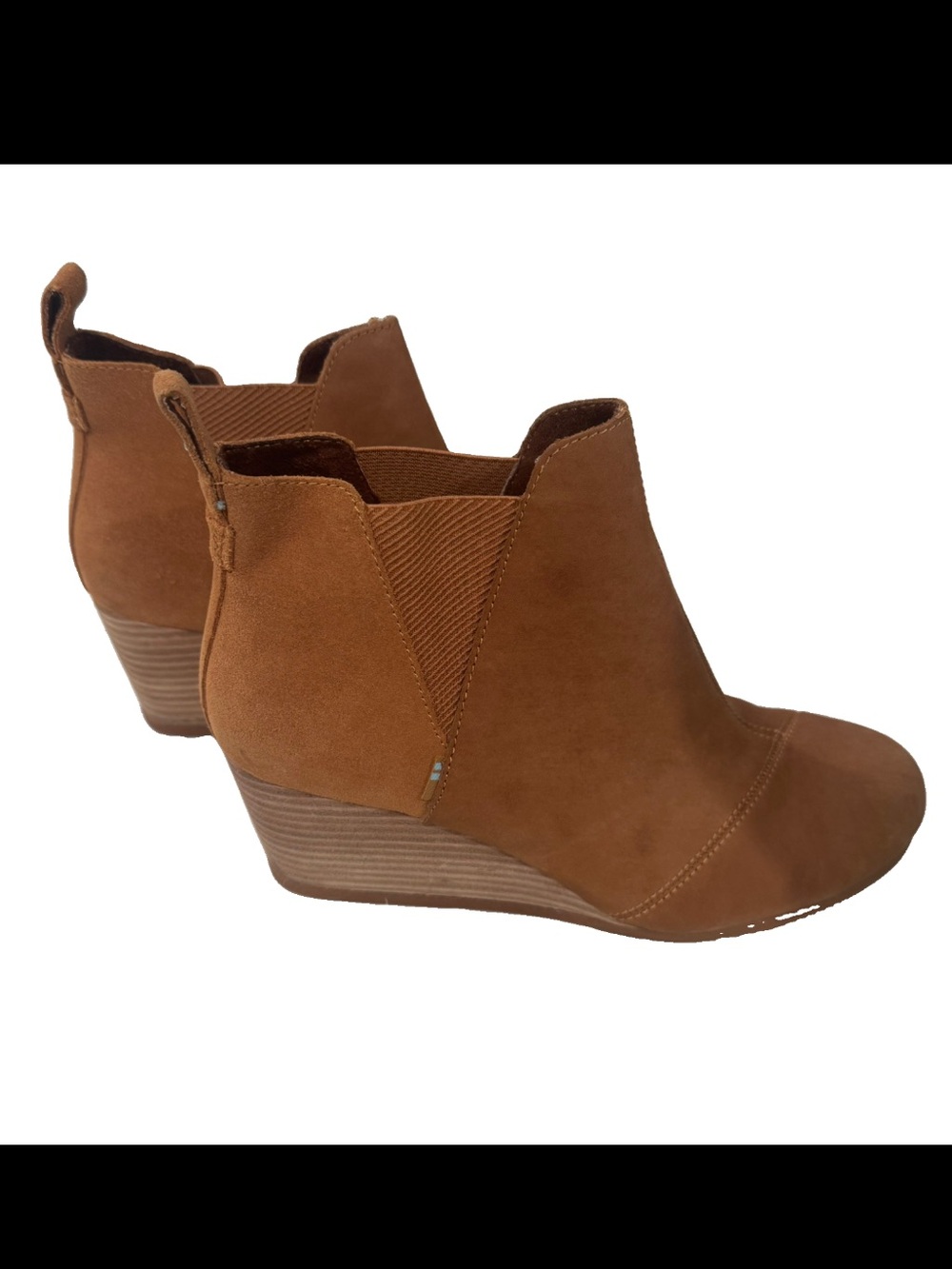 Toms Cognac Brown Suede Wedge Ankle Boots Sadie Size 10